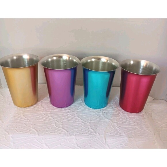 Vintage Jewel Tone Aluminum Cups 4 In the Set Mid-century 5 inches Tall - Picture 1 of 10